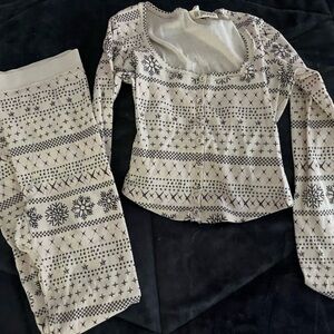 SKIMS Cream and Black Pajama Set